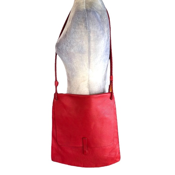 Falor Le Borse Italian Red Pebbled Leather Envelope Shoulder Bag Hobo Satchel - Picture 2 of 16